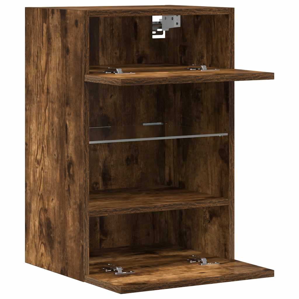 væghængte skabe til TV 2 stk. med LED-lys 40x30x60,5 cm røget eg