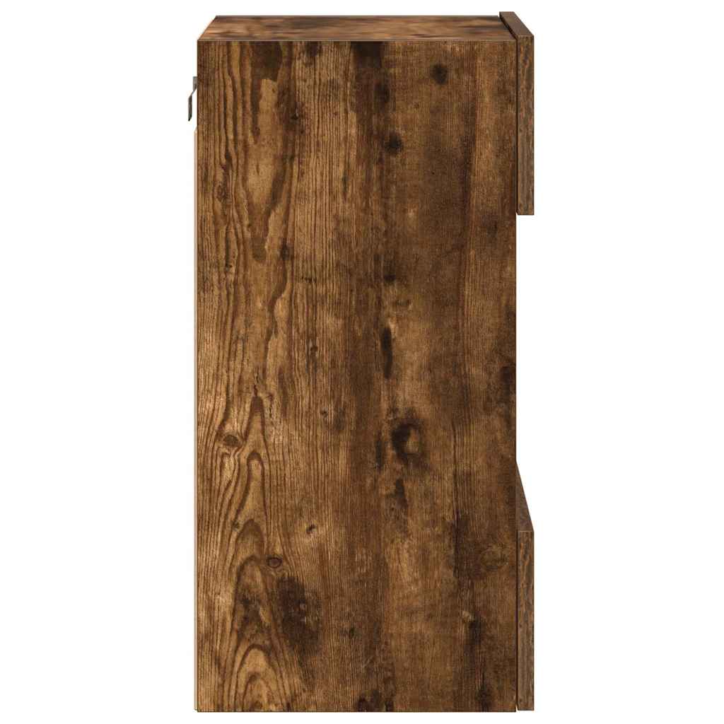 væghængte skabe til TV 2 stk. med LED-lys 40x30x60,5 cm røget eg