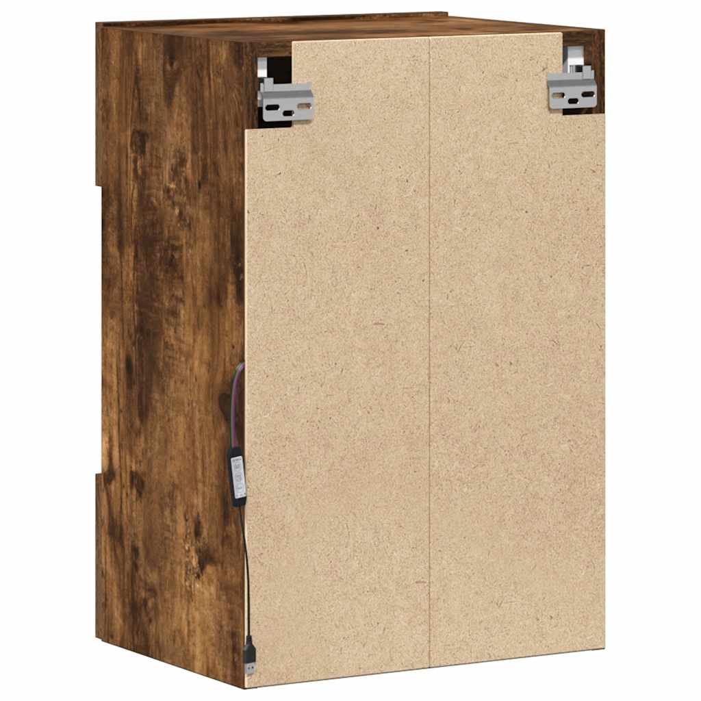 væghængte skabe til TV 2 stk. med LED-lys 40x30x60,5 cm røget eg