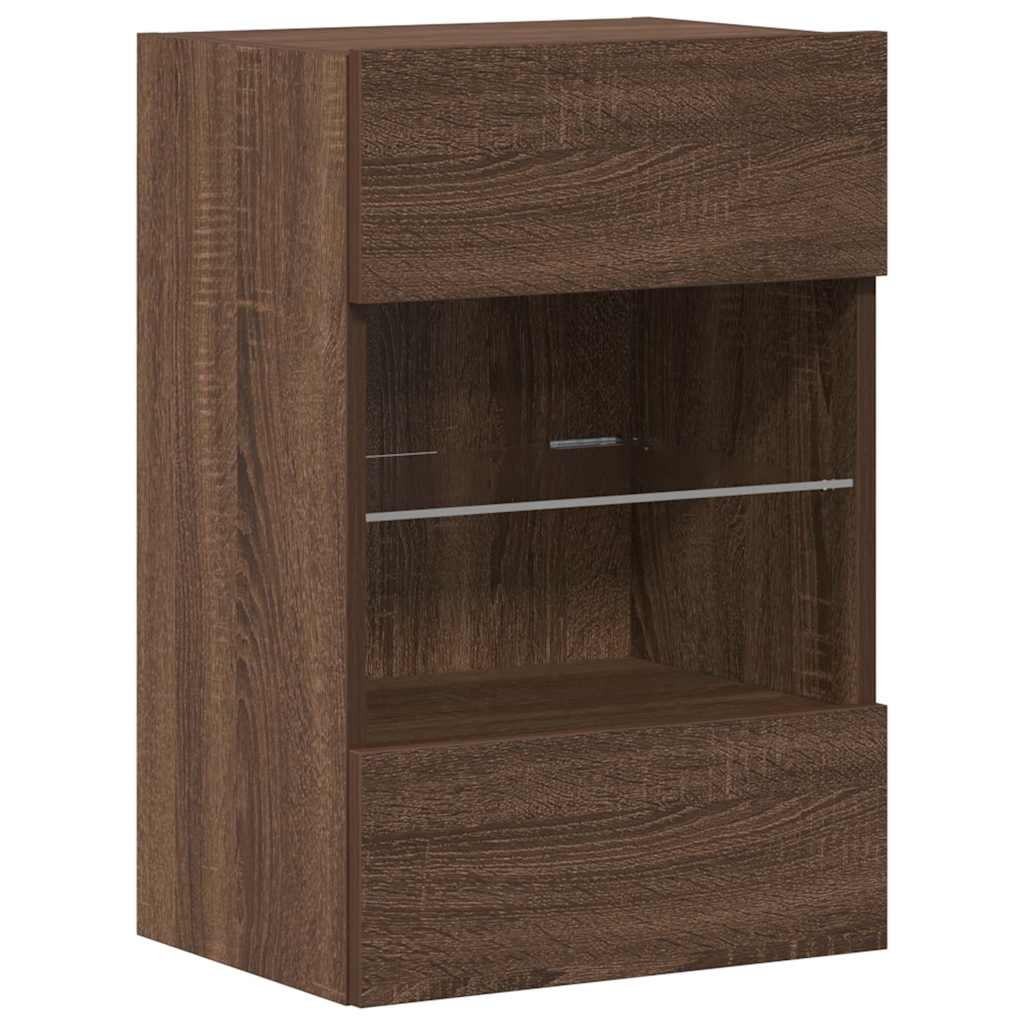 væghængte skabe til TV 2 stk. med LED-lys 40x30x60,5 cm brunt eg