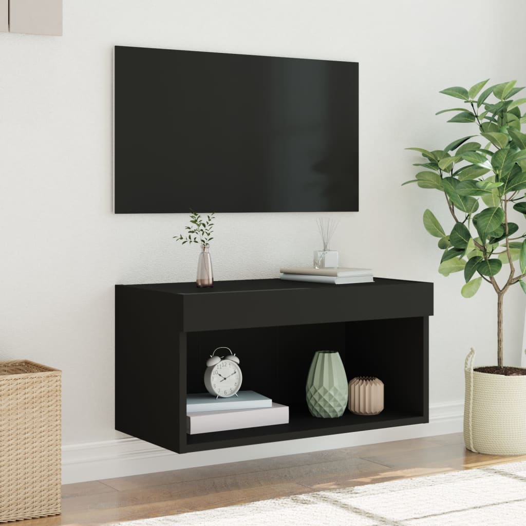 tv-bord 60x30x30 cm med LED-lys sort