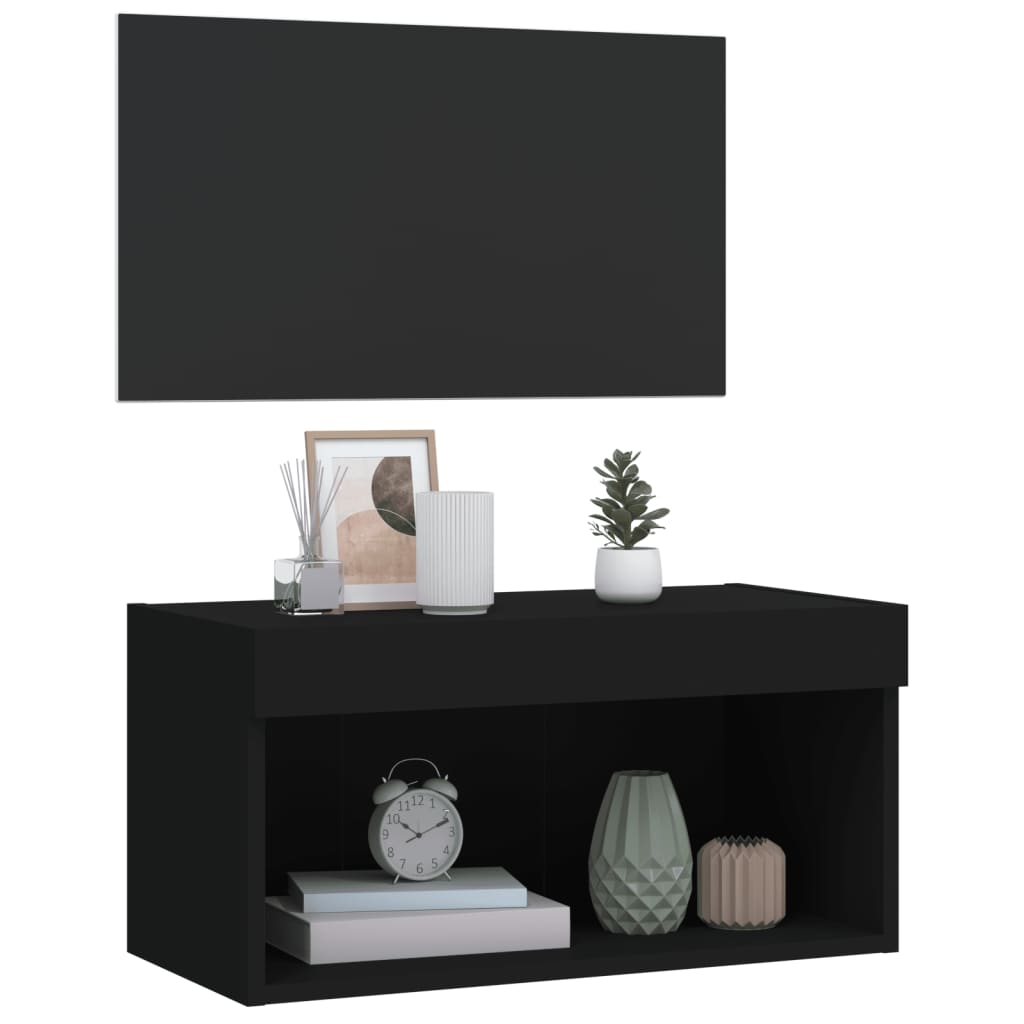 tv-bord 60x30x30 cm med LED-lys sort