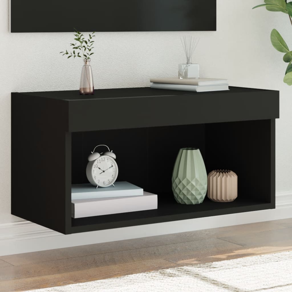 tv-bord 60x30x30 cm med LED-lys sort