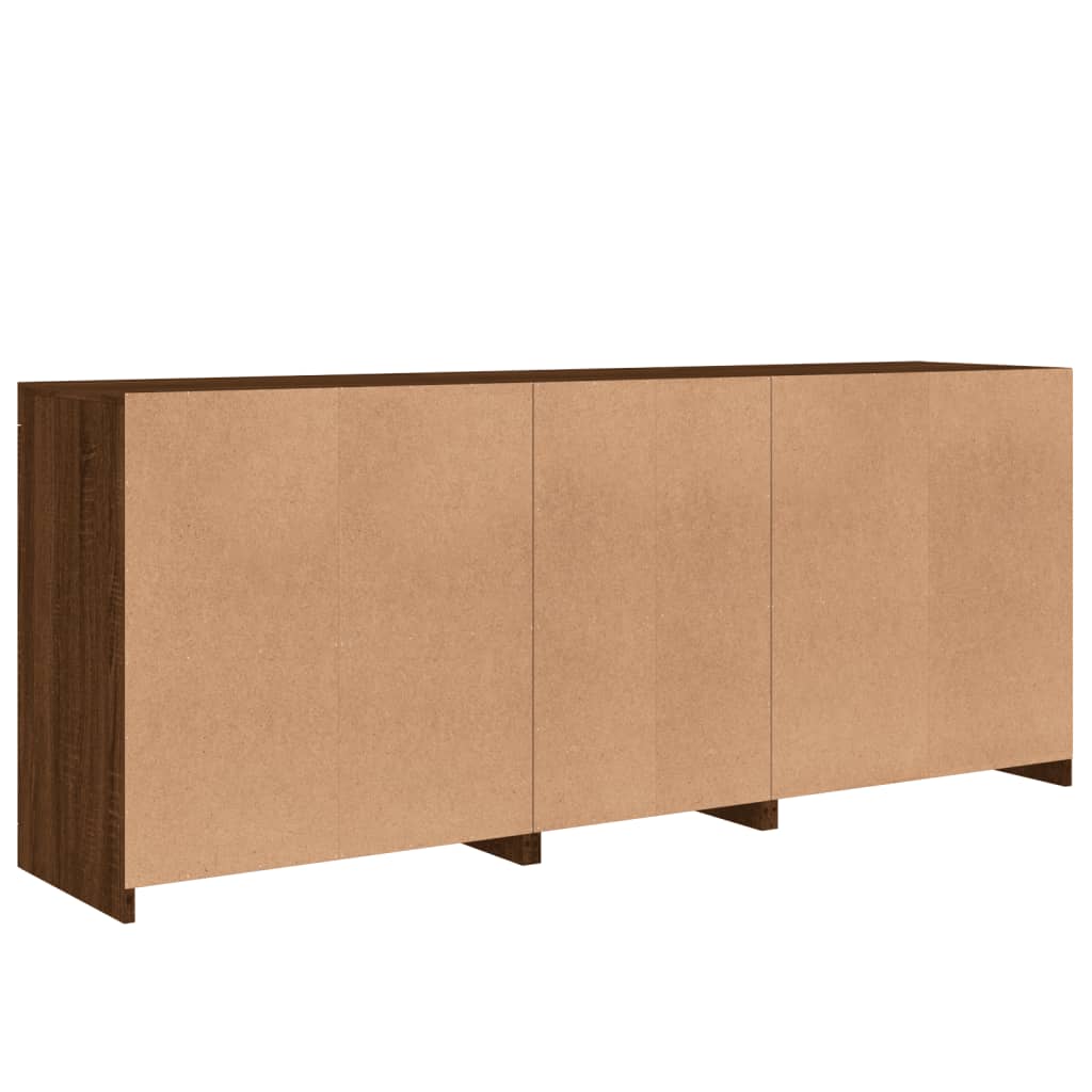 skænk med LED-lys 162x37x67 cm brun egetræsfarve