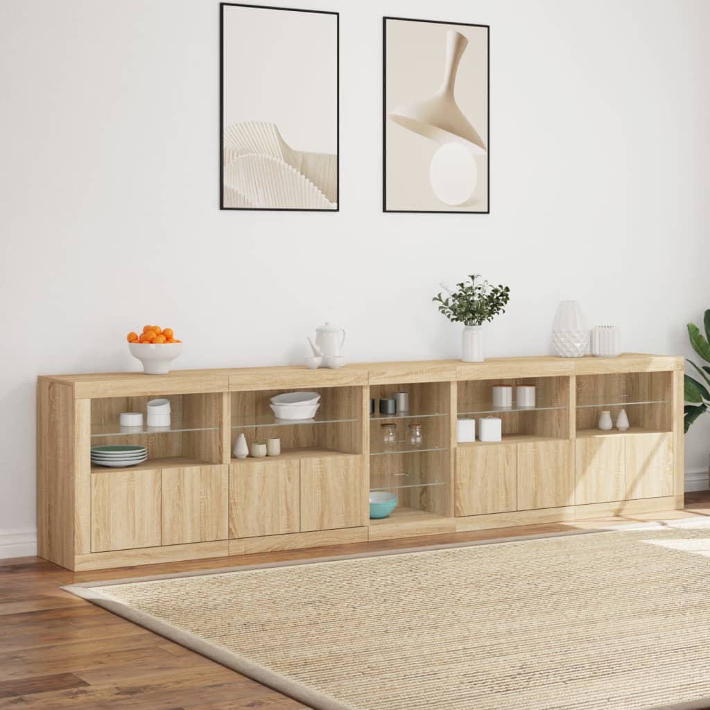 skænk med LED-lys 283x37x67 cm sonoma-eg