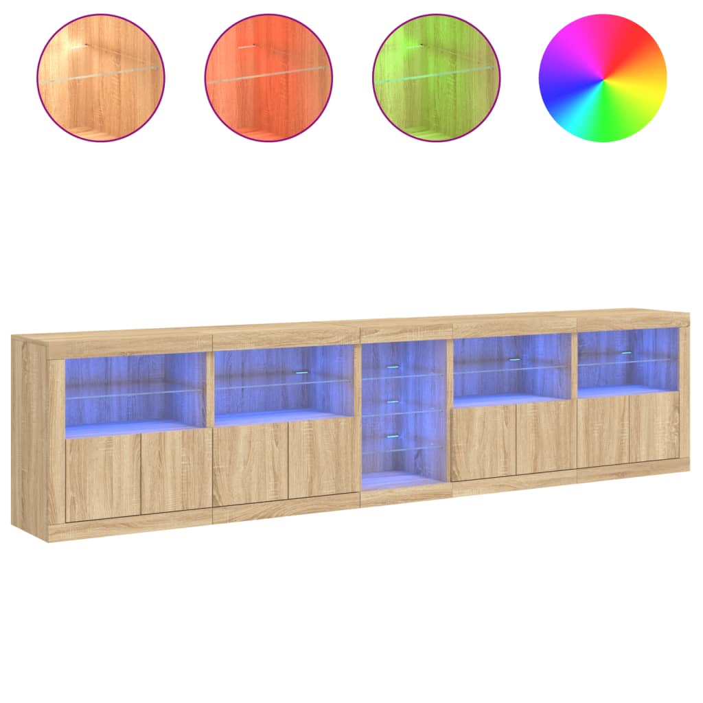 skænk med LED-lys 283x37x67 cm sonoma-eg