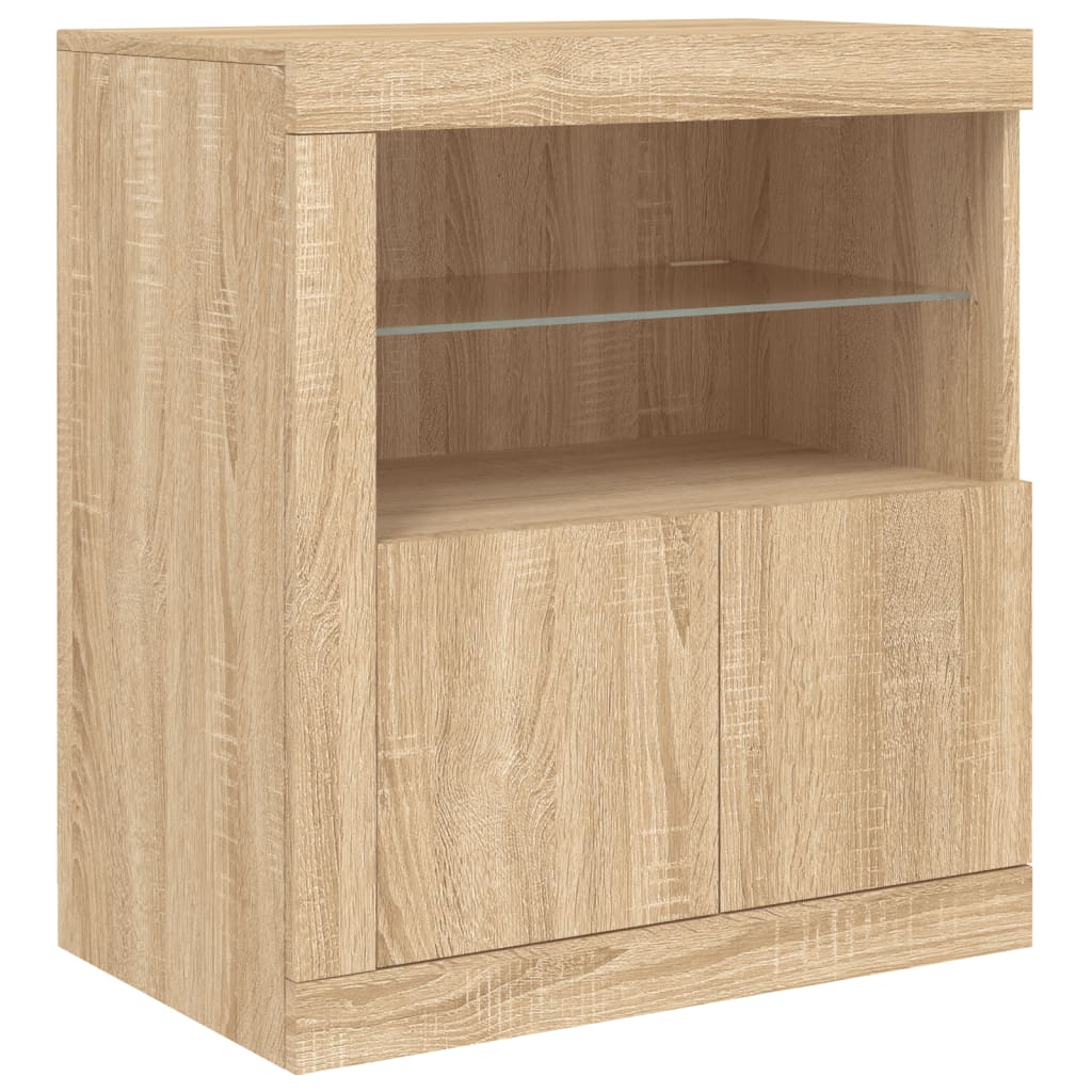 skænk med LED-lys 283x37x67 cm sonoma-eg