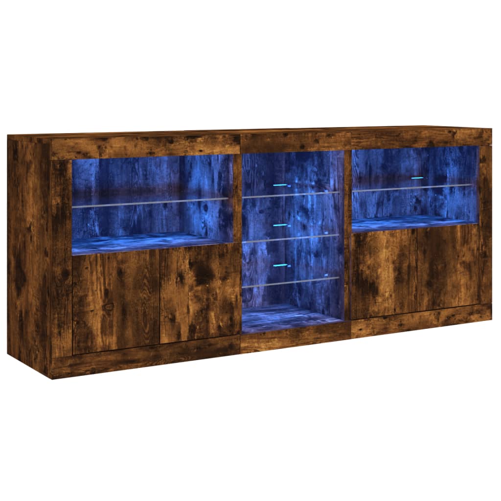 skænk med LED-lys 162x37x67 cm røget eg