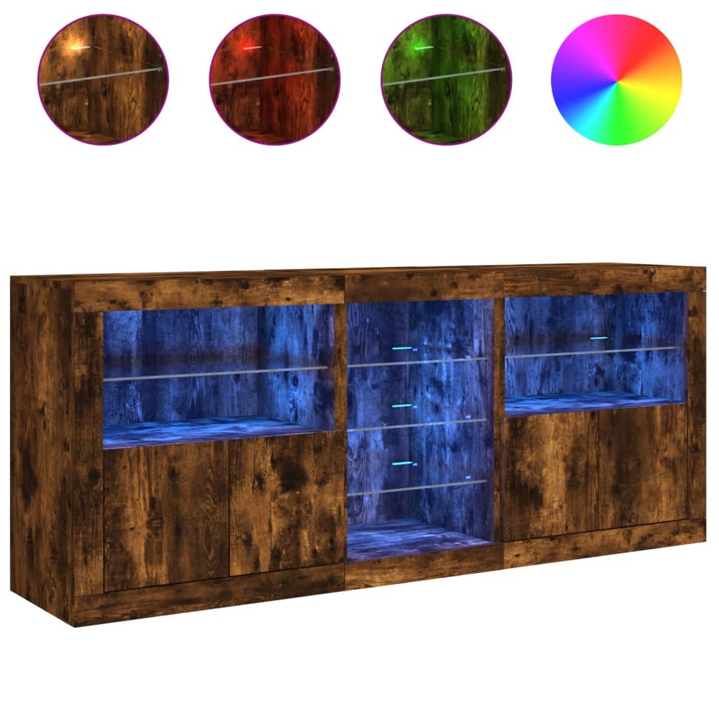 skænk med LED-lys 162x37x67 cm røget eg