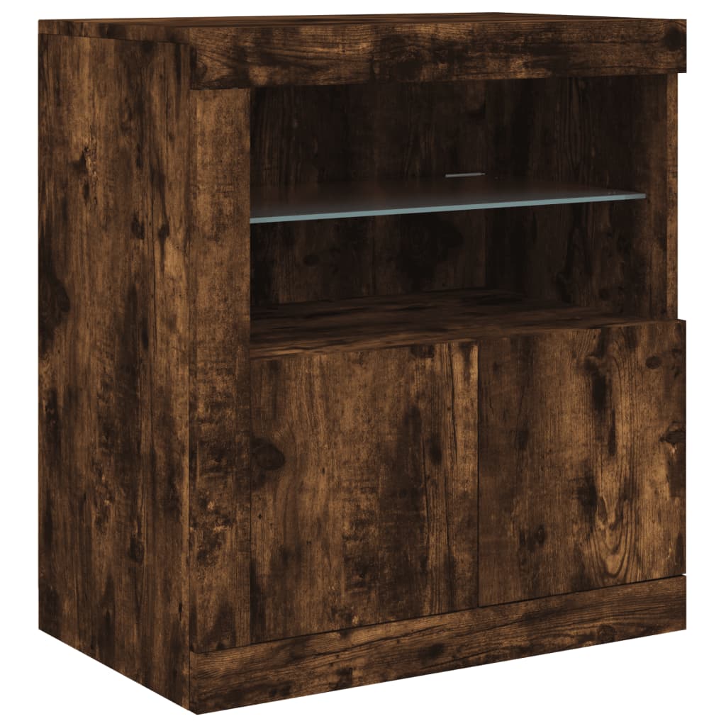 skænk med LED-lys 162x37x67 cm røget eg