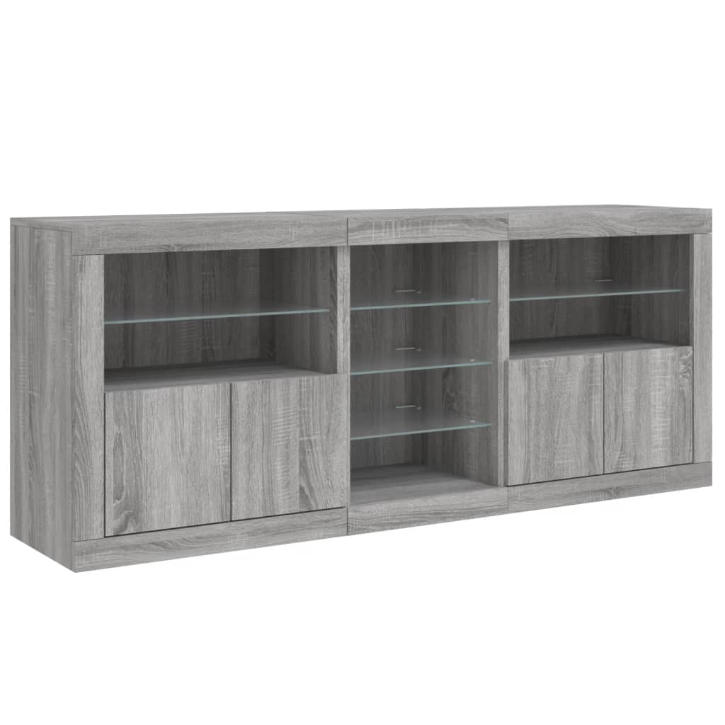 skænk med LED-lys 162x35x75 cm grå sonoma-eg
