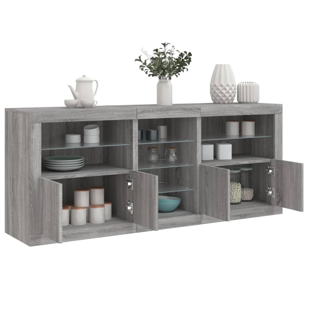 skænk med LED-lys 162x35x75 cm grå sonoma-eg