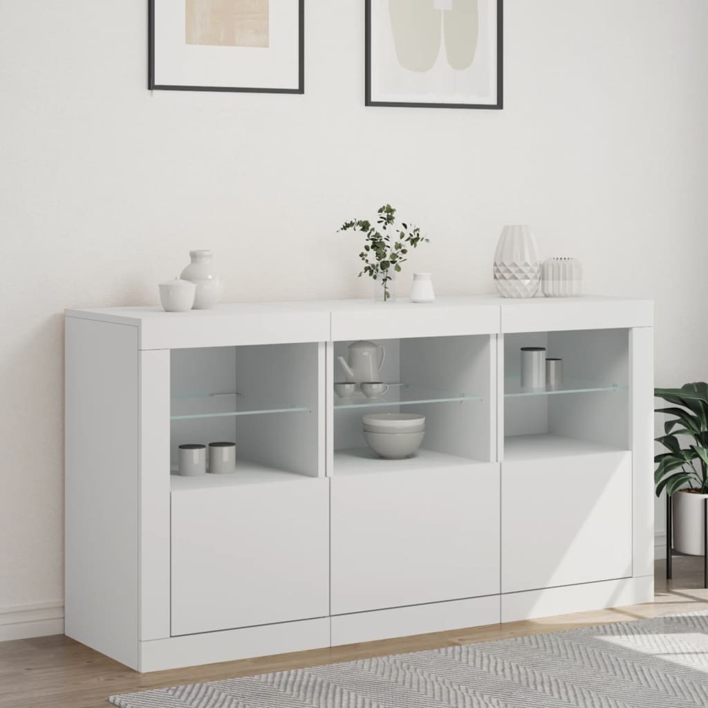 skænk med LED-lys 123x37x67 cm hvid