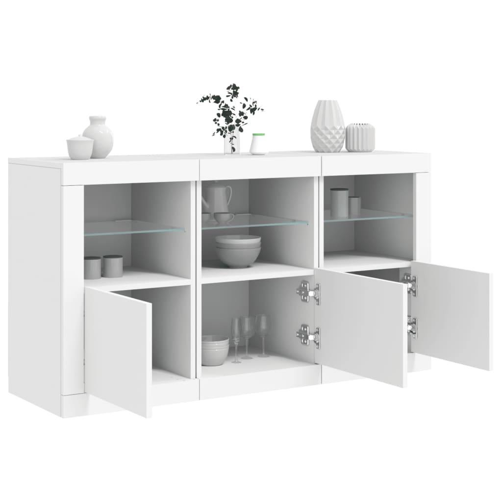 skænk med LED-lys 123x37x67 cm hvid