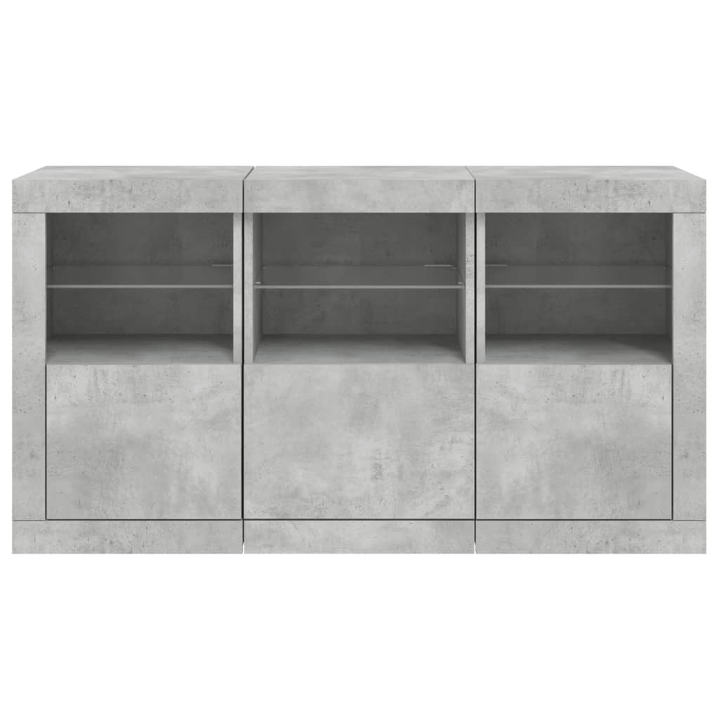 skænk med LED-lys 123x37x67 cm betongrå