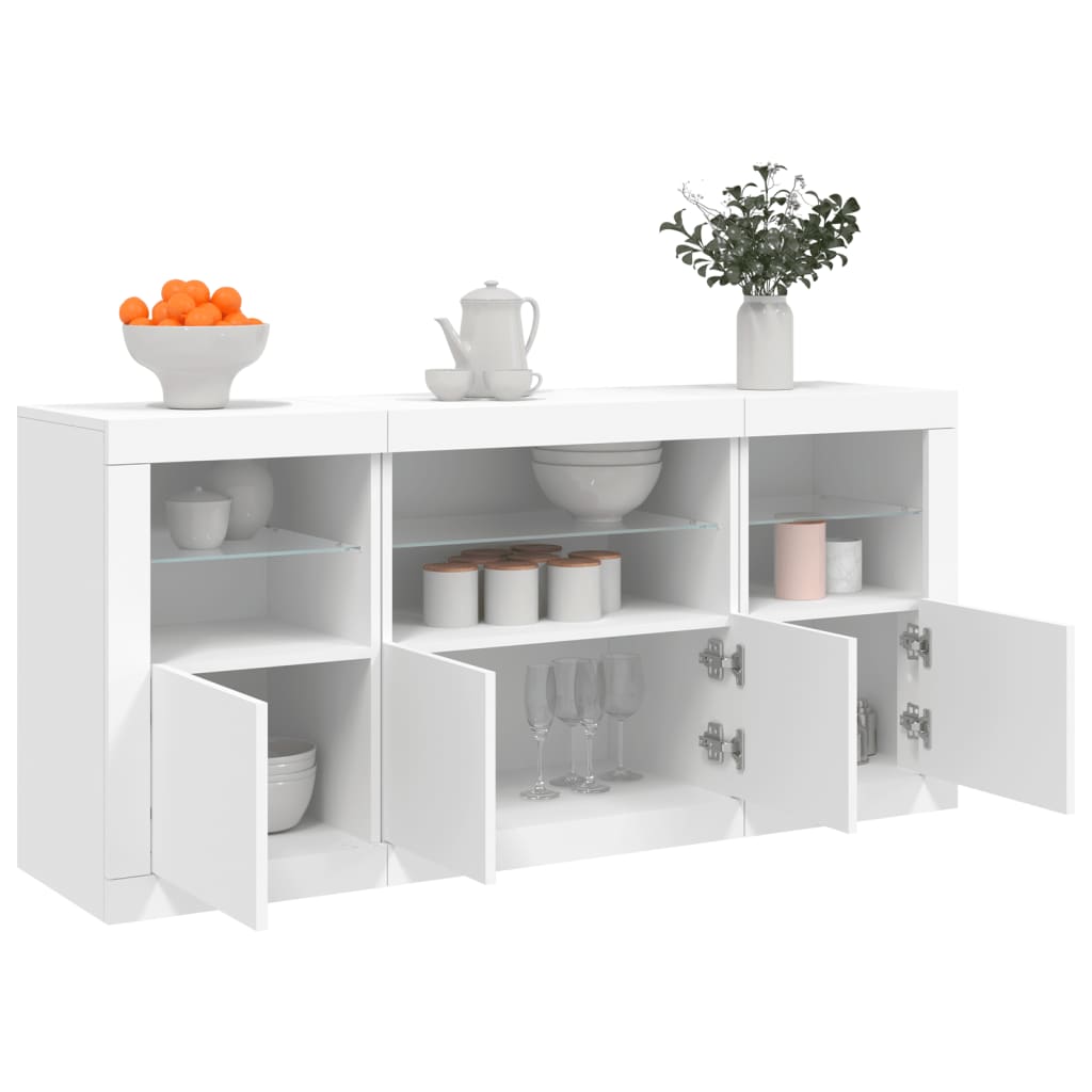 skænk med LED-lys 142,5x37x67 cm hvid