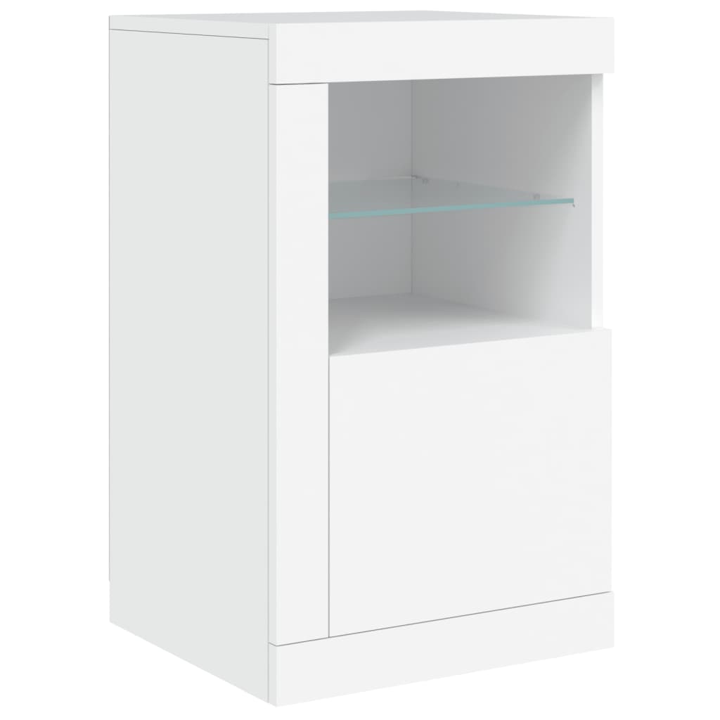 skænk med LED-lys 142,5x37x67 cm hvid