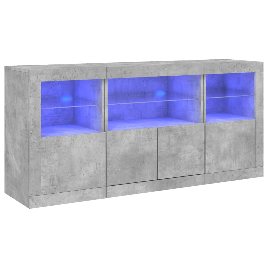 skænk med LED-lys 142,5x37x67 cm betongrå