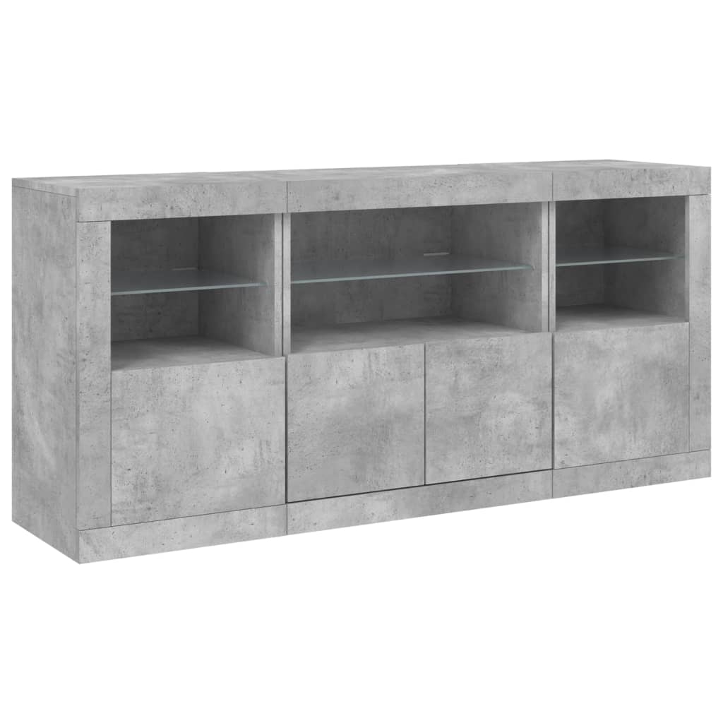 skænk med LED-lys 142,5x37x67 cm betongrå