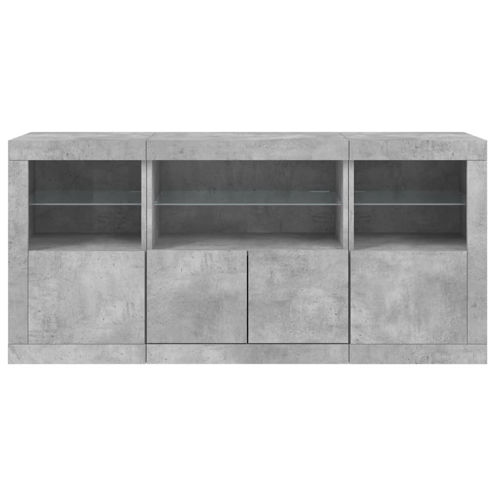 skænk med LED-lys 142,5x37x67 cm betongrå