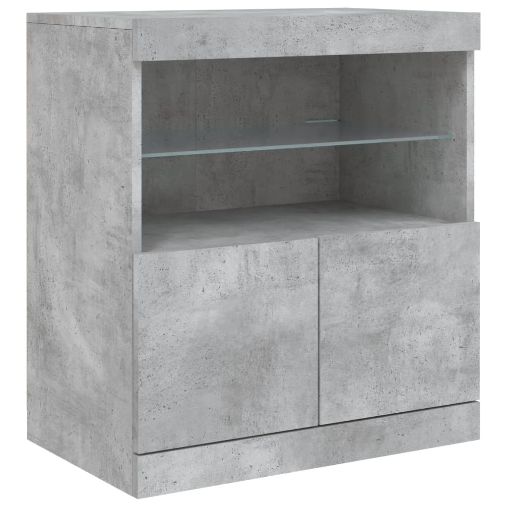 skænk med LED-lys 142,5x37x67 cm betongrå