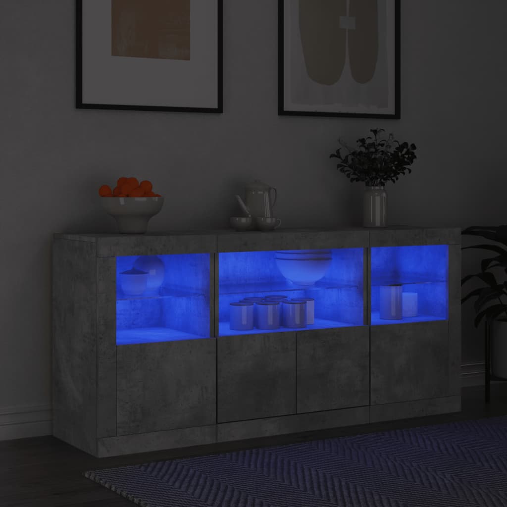 skænk med LED-lys 142,5x37x67 cm betongrå