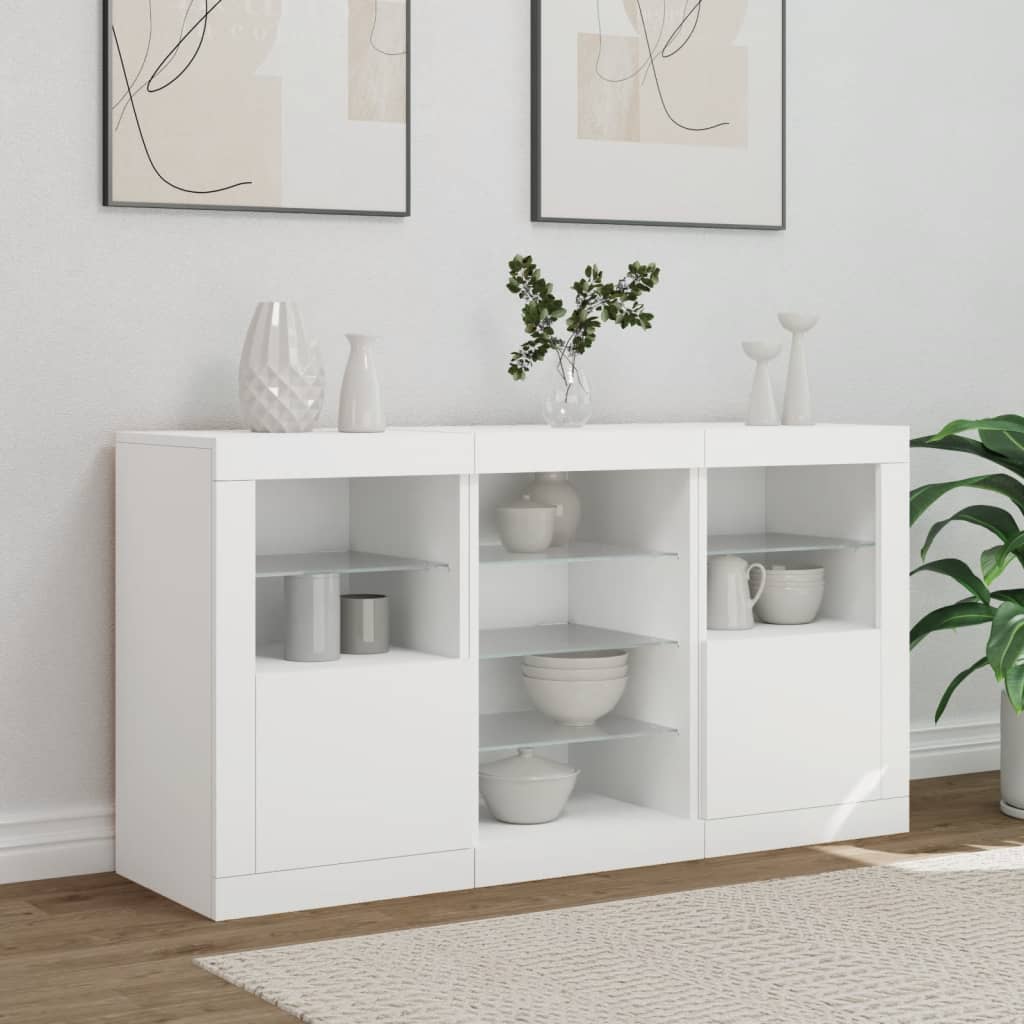 skænk med LED-lys 123x37x67 cm hvid