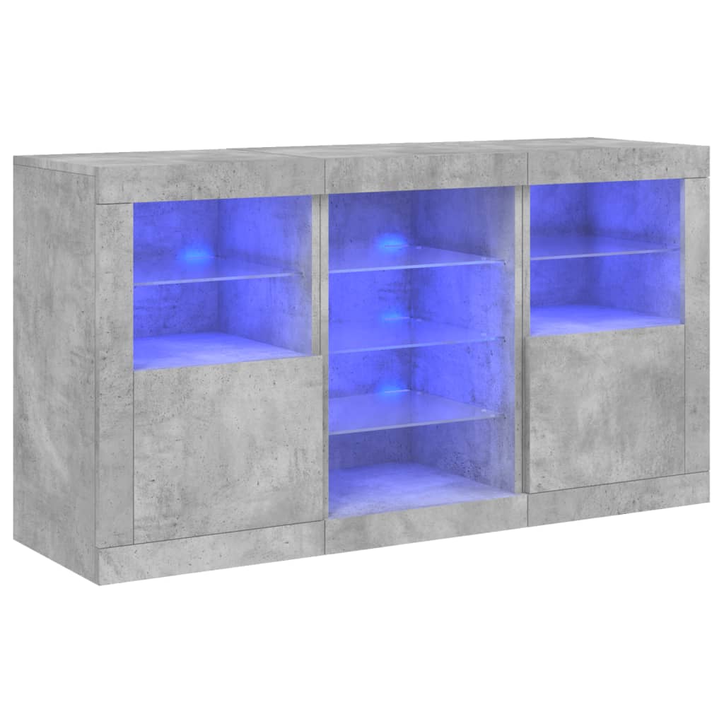 skænk med LED-lys 123x37x67 cm betongrå
