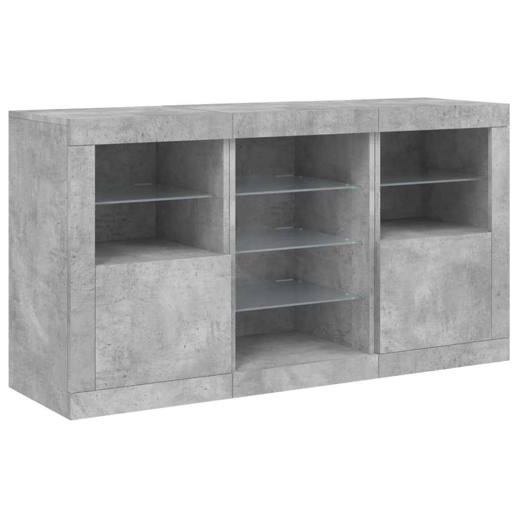 skænk med LED-lys 123x37x67 cm betongrå