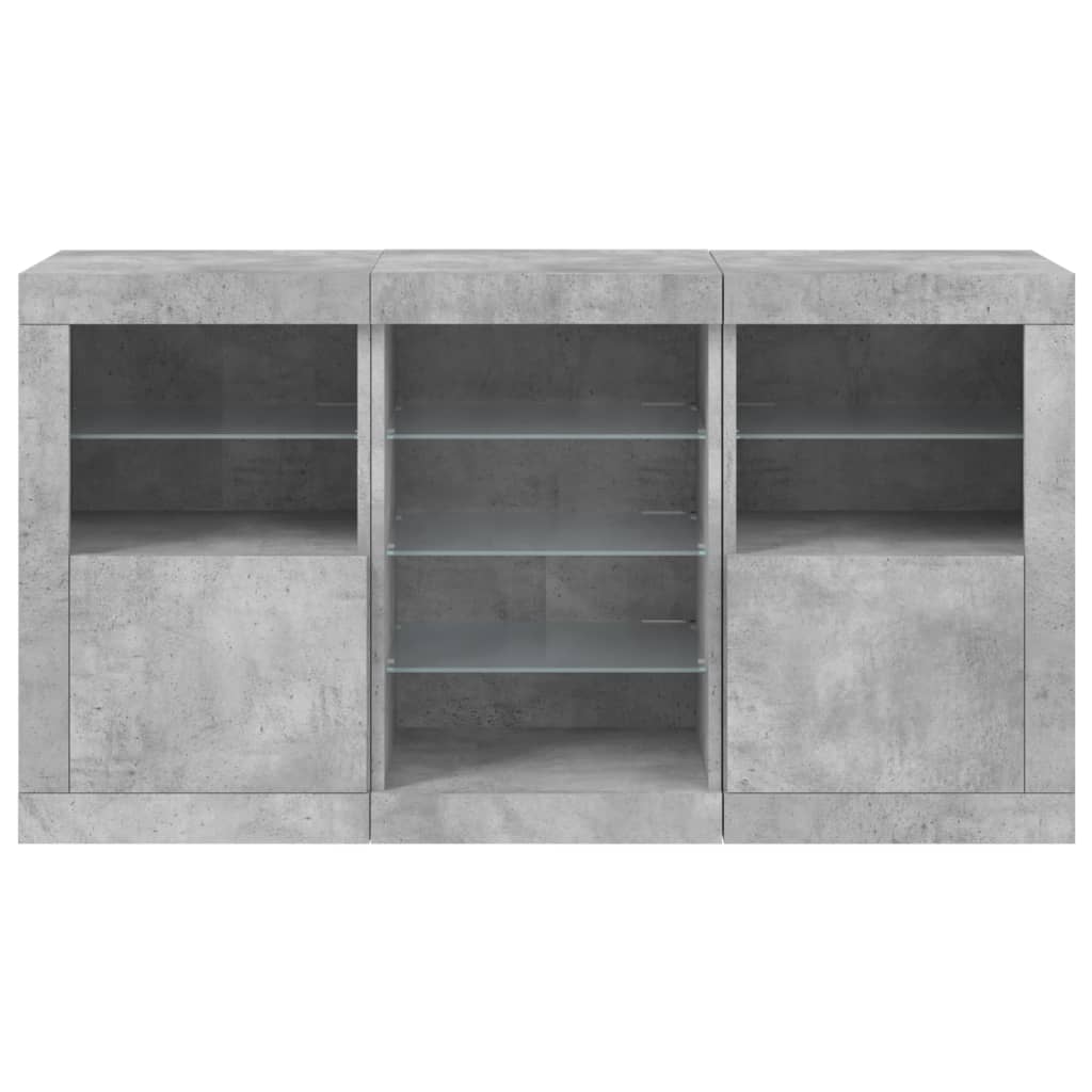 skænk med LED-lys 123x37x67 cm betongrå