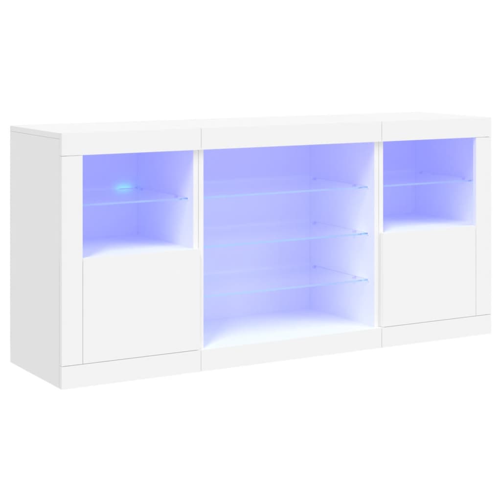 skænk med LED-lys 142,5x37x67 cm hvid