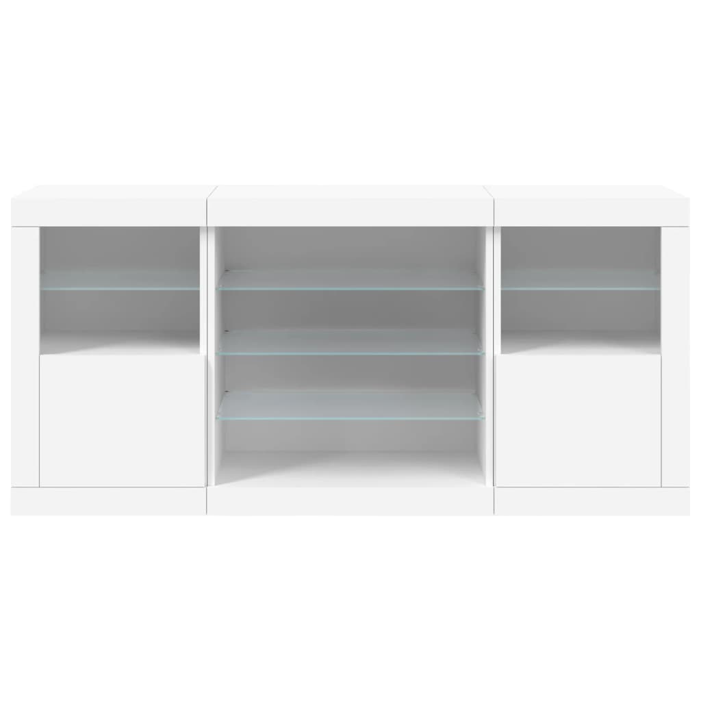 skænk med LED-lys 142,5x37x67 cm hvid