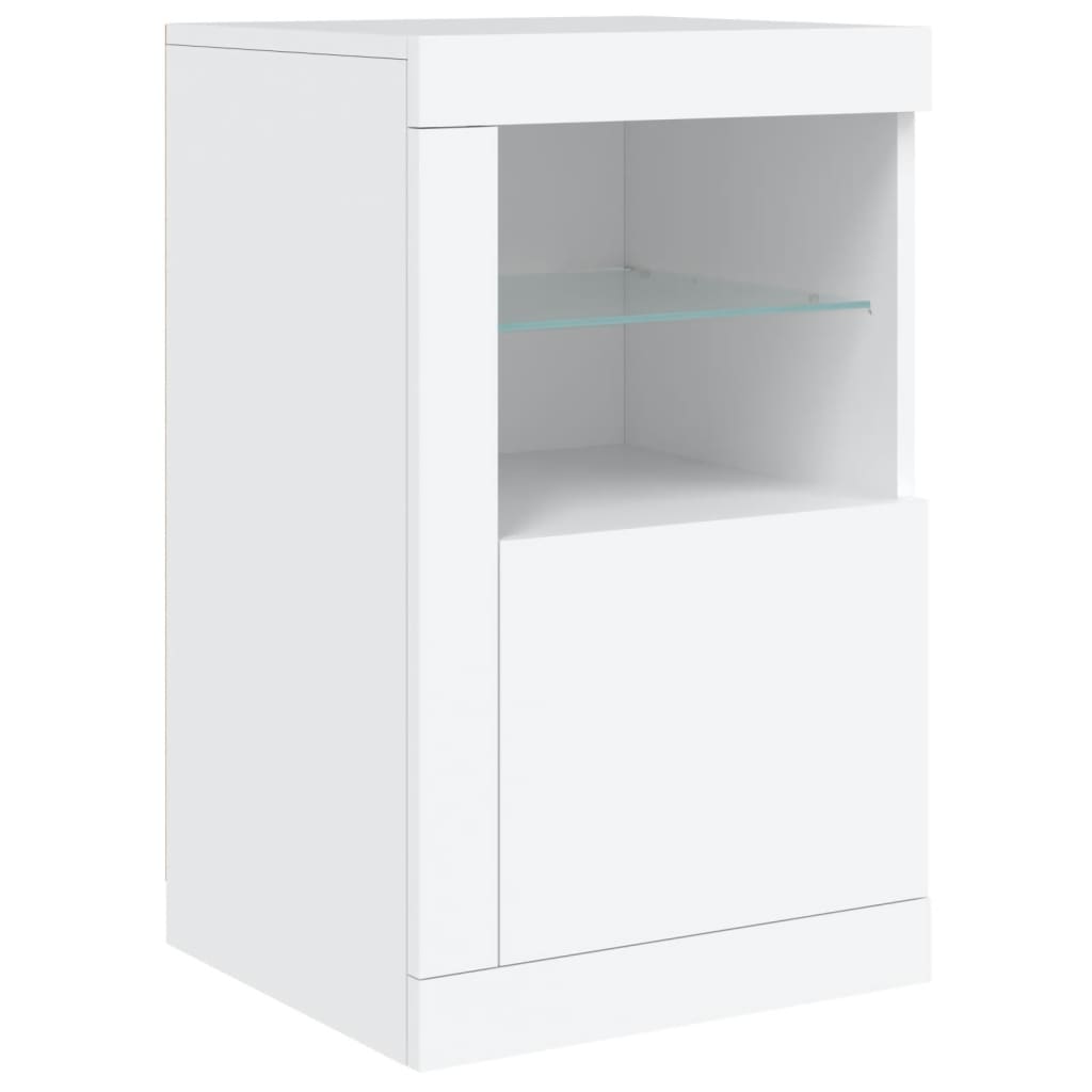 skænk med LED-lys 142,5x37x67 cm hvid