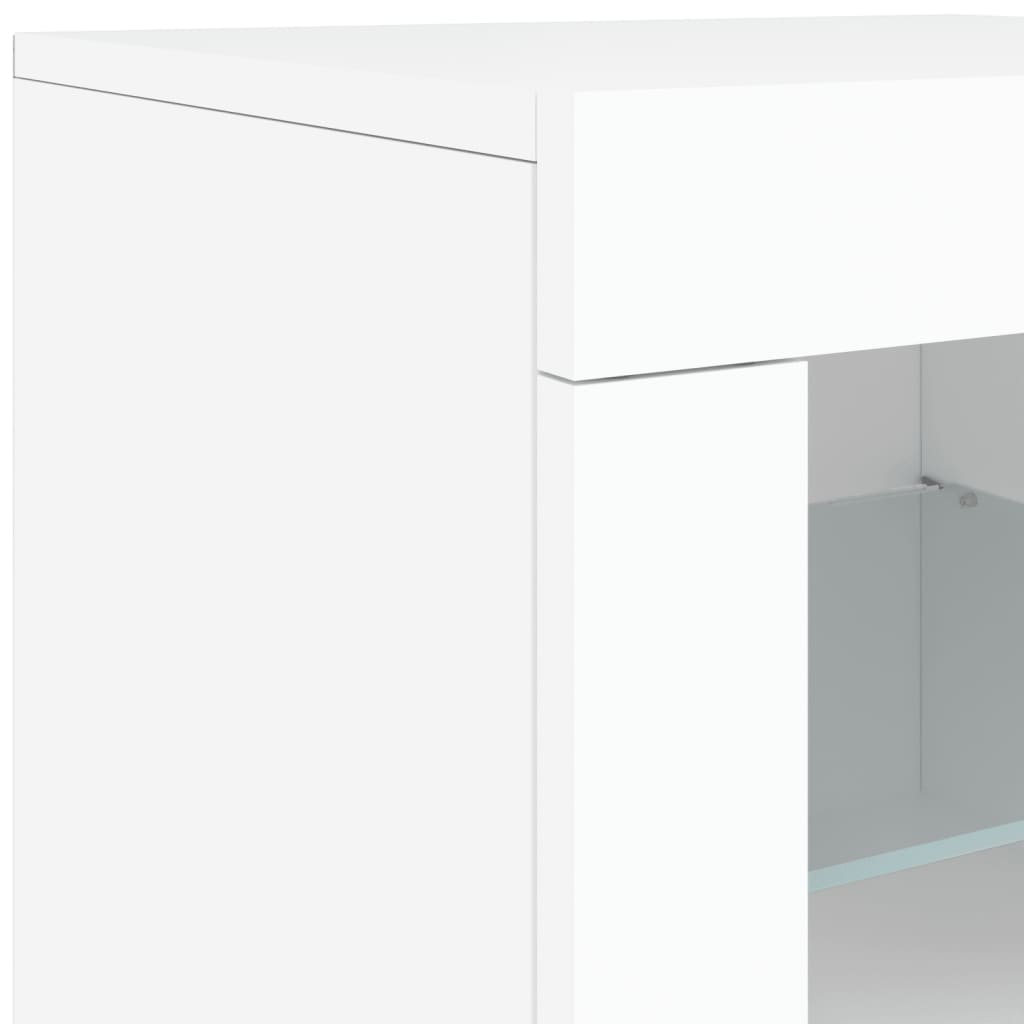 skænk med LED-lys 142,5x37x67 cm hvid