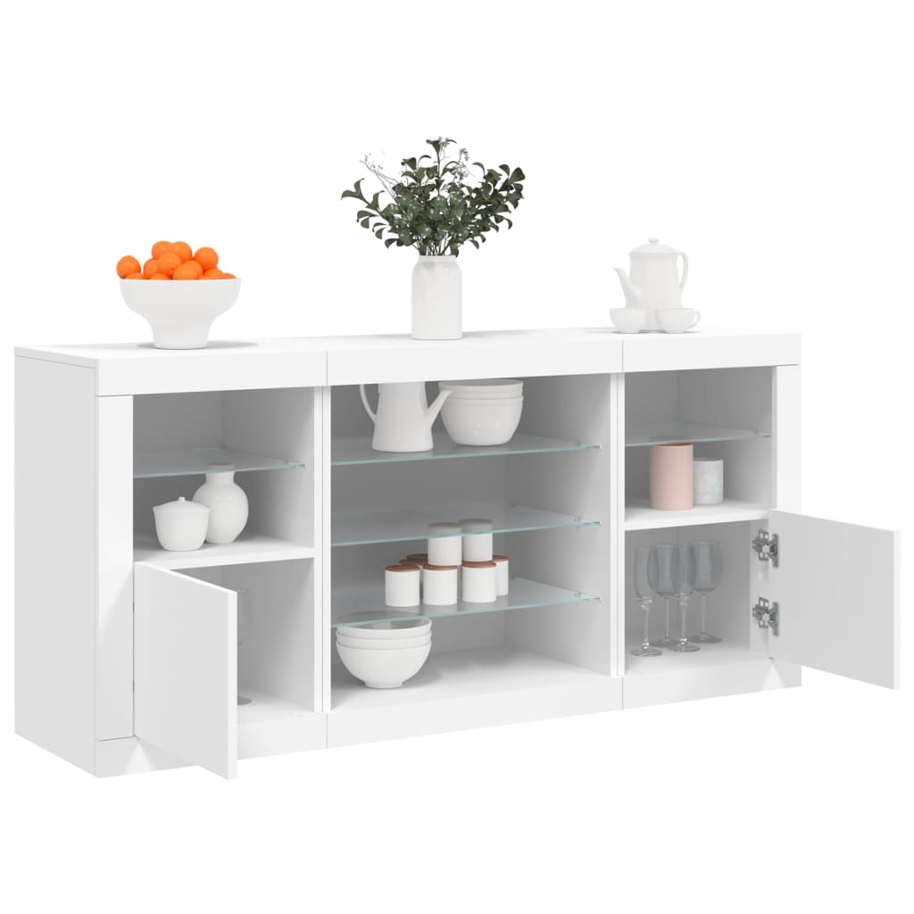 skænk med LED-lys 142,5x37x67 cm hvid