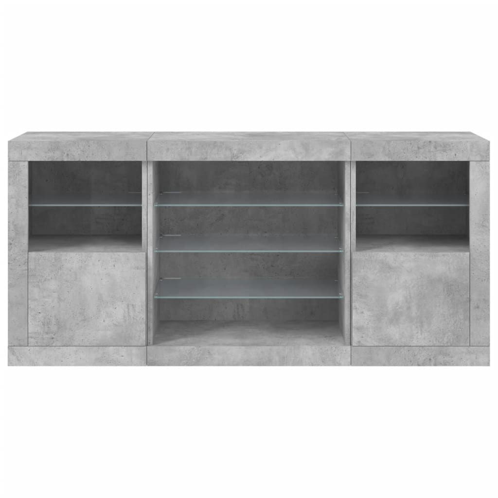 skænk med LED-lys 142,5x37x67 cm betongrå