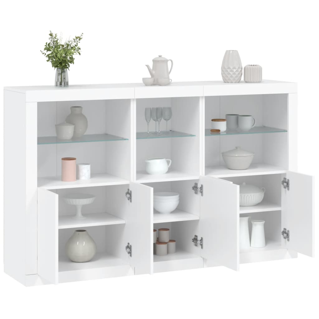 skænk med LED-lys 162x37x100 cm hvid