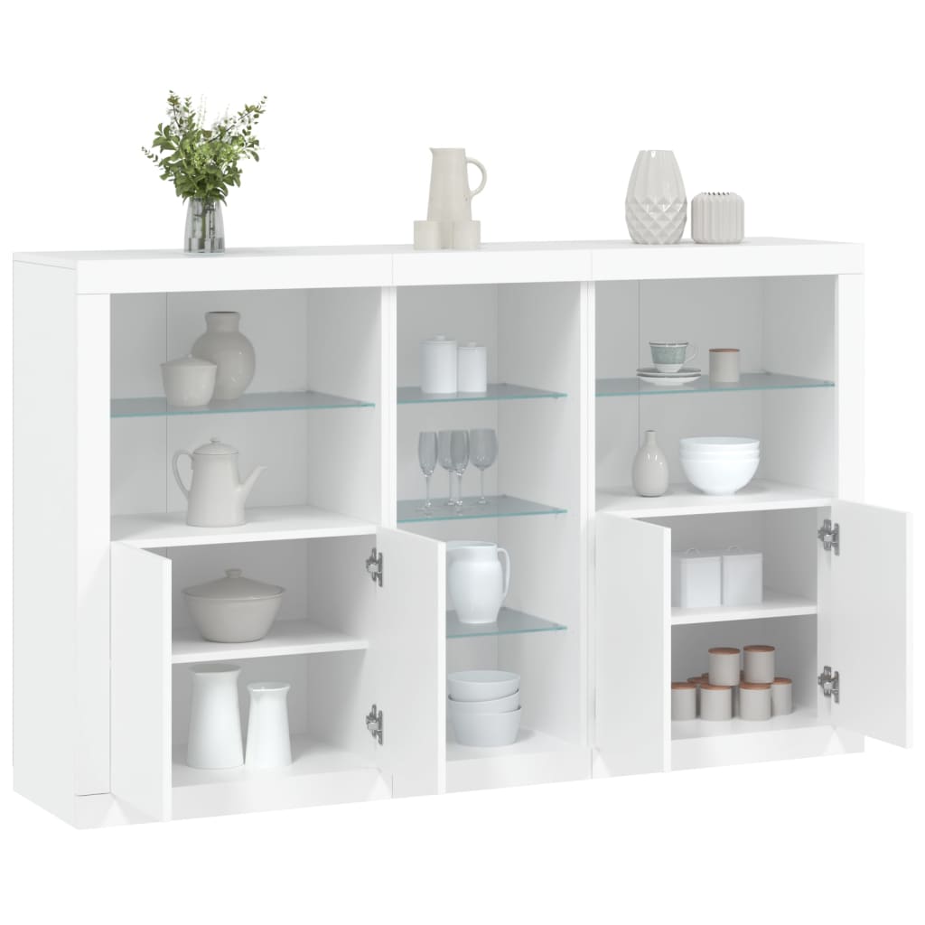 skænk med LED-lys 162x37x100 cm hvid