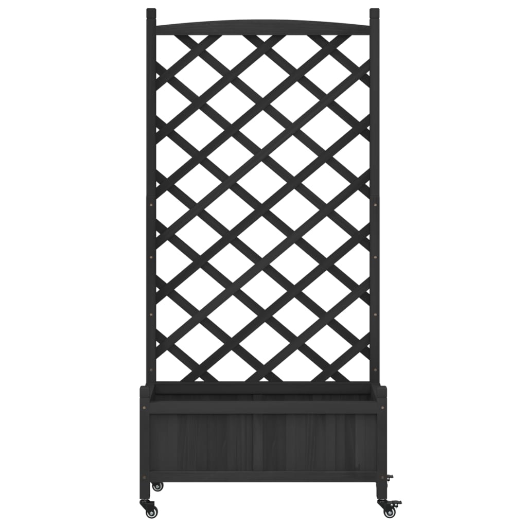 plantekasse med espalier og hjul massivt fyrretræ sort