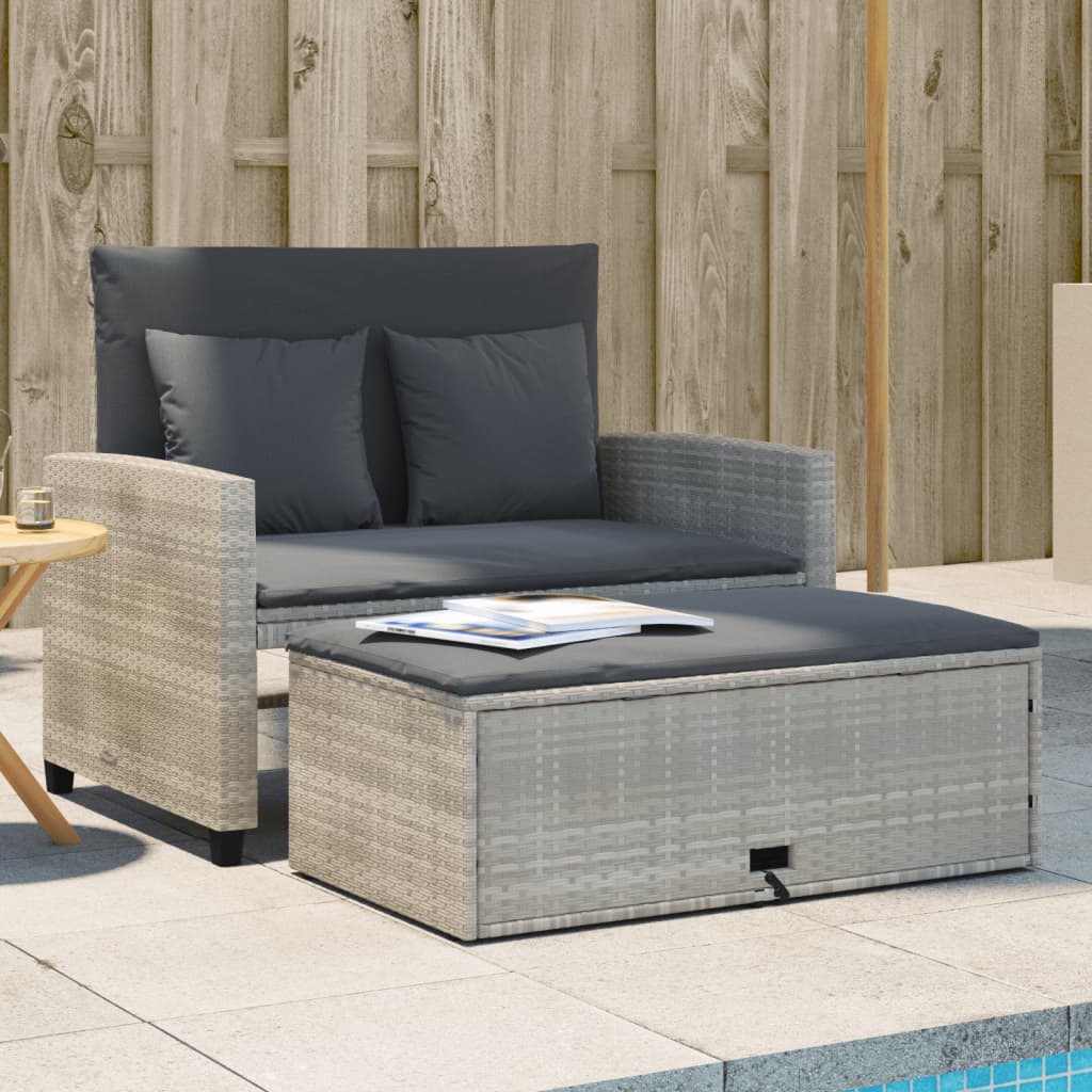 2-personers havesofa med hynder polyrattan lysegrå