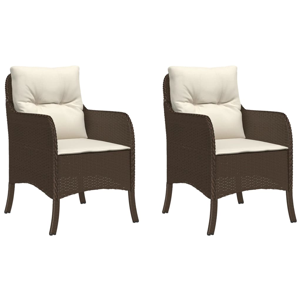 havestole med hynder 2 stk. polyrattan brun