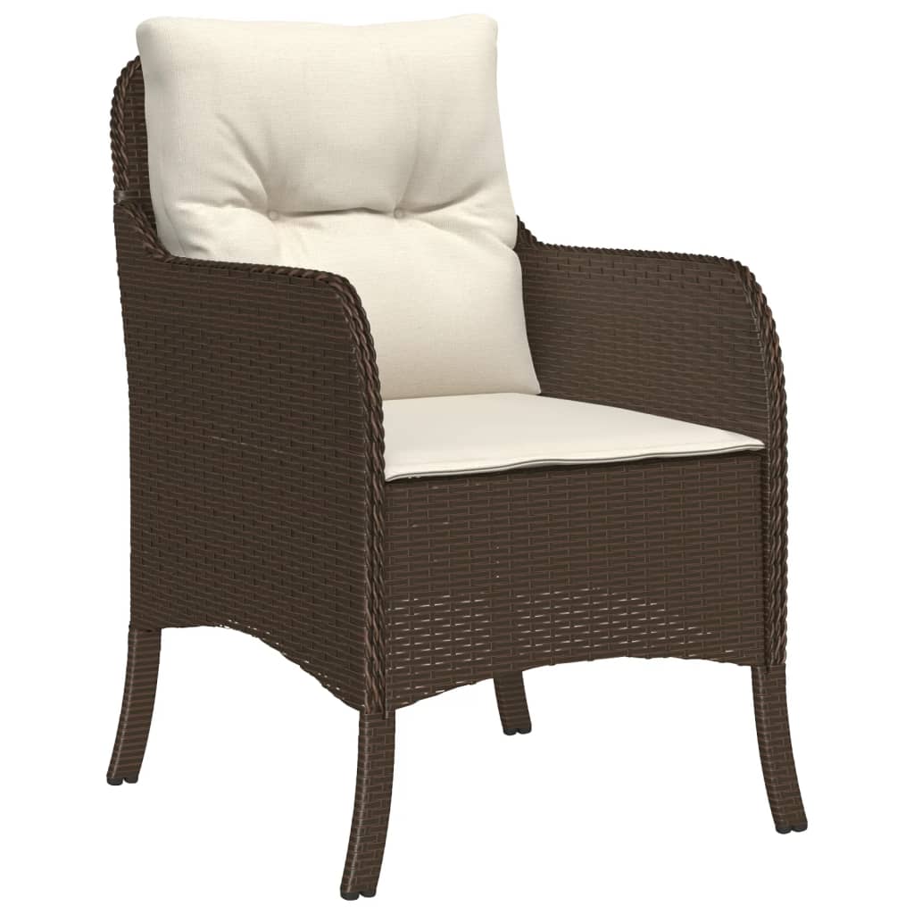 havestole med hynder 2 stk. polyrattan brun