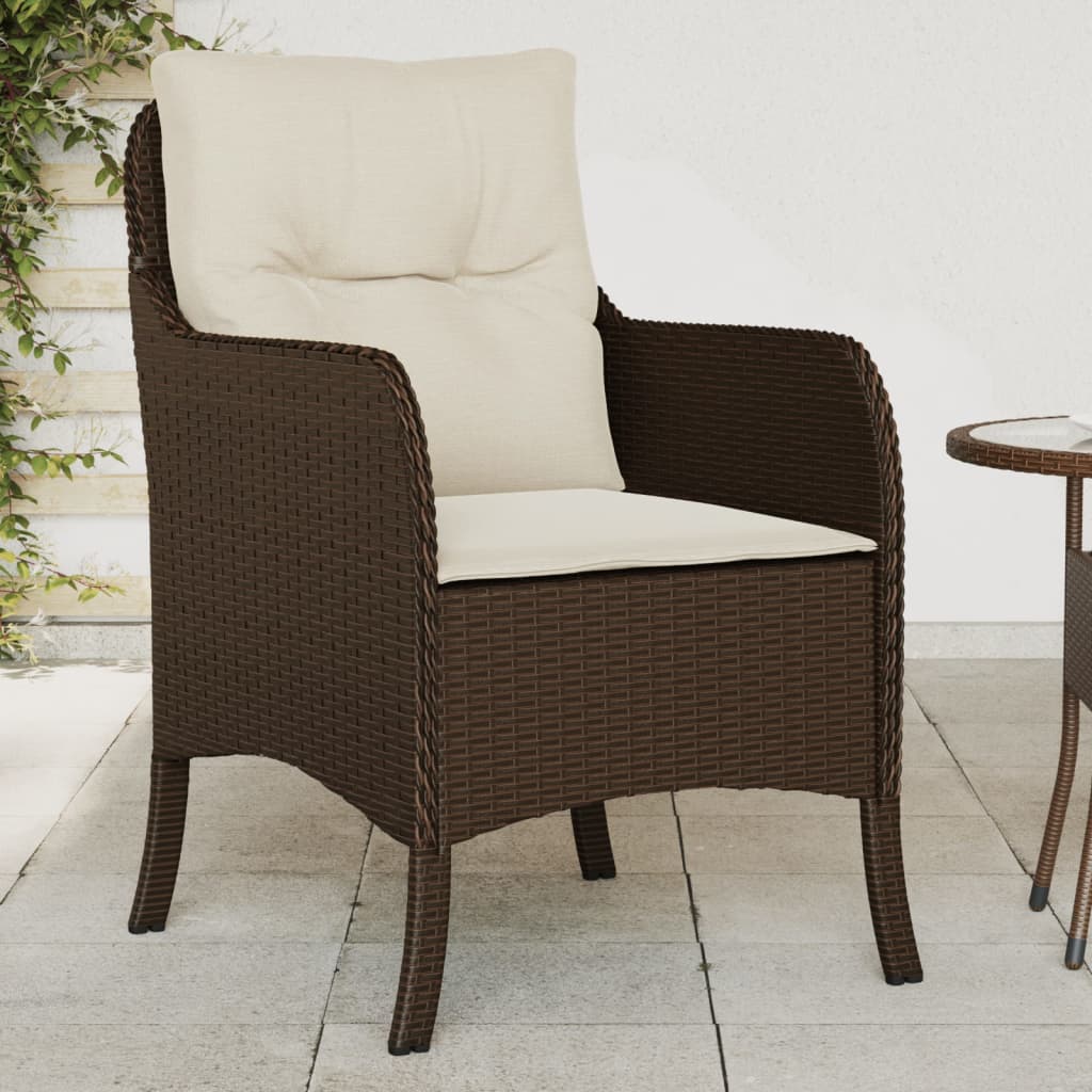 havestole med hynder 2 stk. polyrattan brun