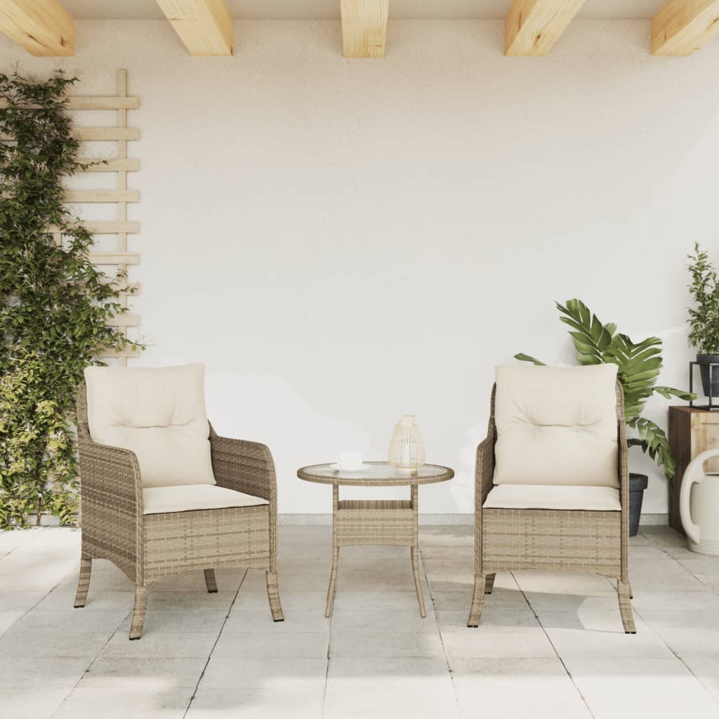 havestole med hynder 2 stk. polyrattan beige