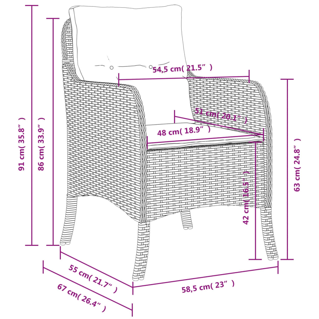 havestole med hynder 2 stk. polyrattan beige