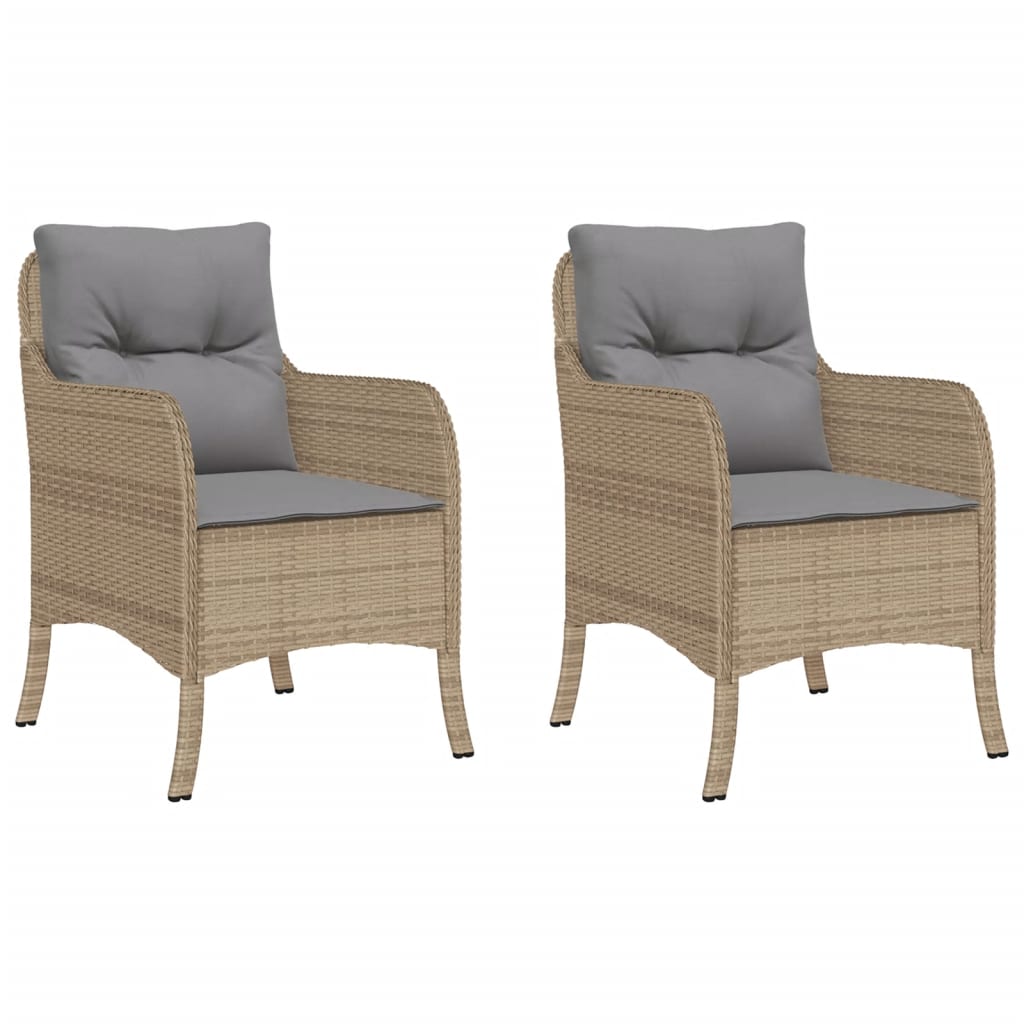 havestole med hynder 2 stk. polyrattan blandet beige