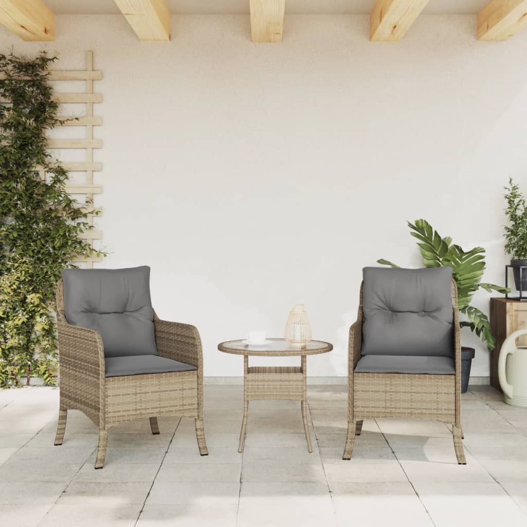 havestole med hynder 2 stk. polyrattan blandet beige