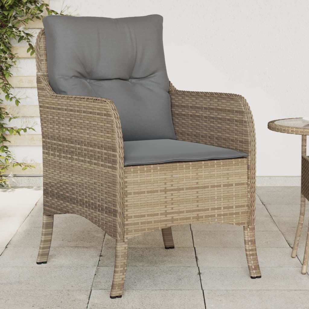 havestole med hynder 2 stk. polyrattan blandet beige