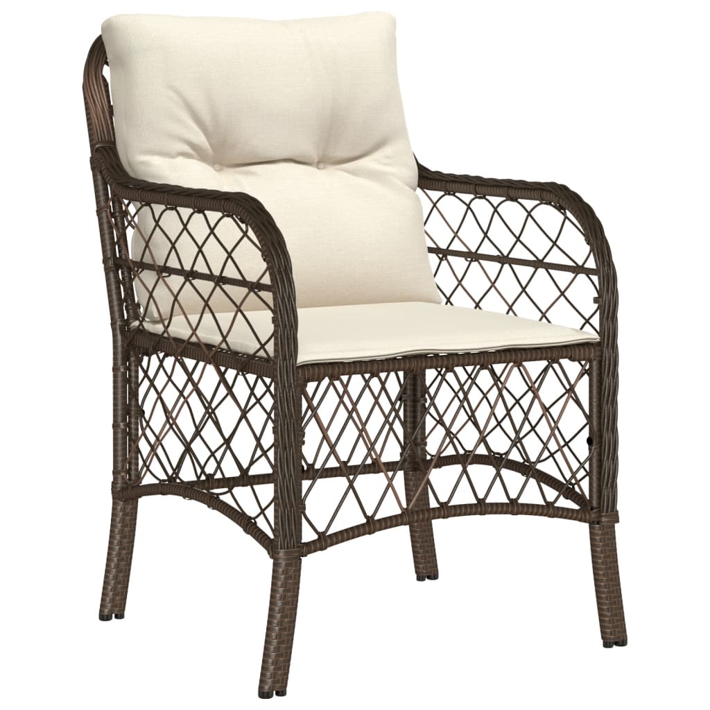 havestole med hynder 2 stk. polyrattan brun
