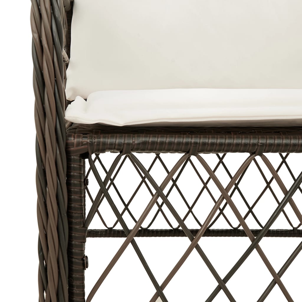 havestole med hynder 2 stk. polyrattan brun